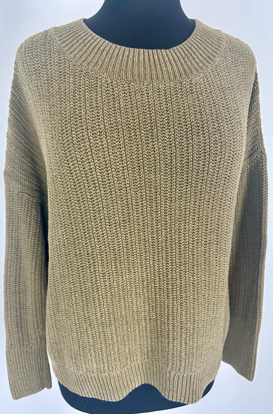 Prologue XL Brown Chunky Knit Linen Cotton Crew Neck Sweater Preppy Minimalist